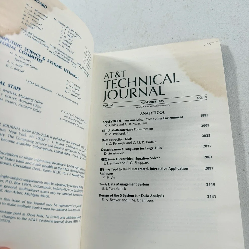 AT&T Technical‎ Journal Analyticol November 1985 Vol. 64 No. 9